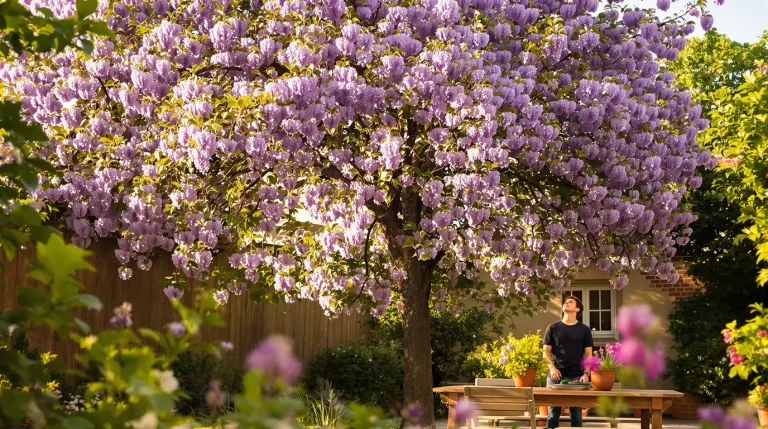 Cet arbre pousse aussi vite que le bambou, mais sa floraison remarquable fait toute la difference